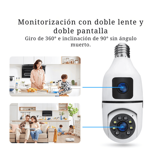 Foco Cámara de Seguridad WiFi Doble Lente 360° 4MP A3056 PRO