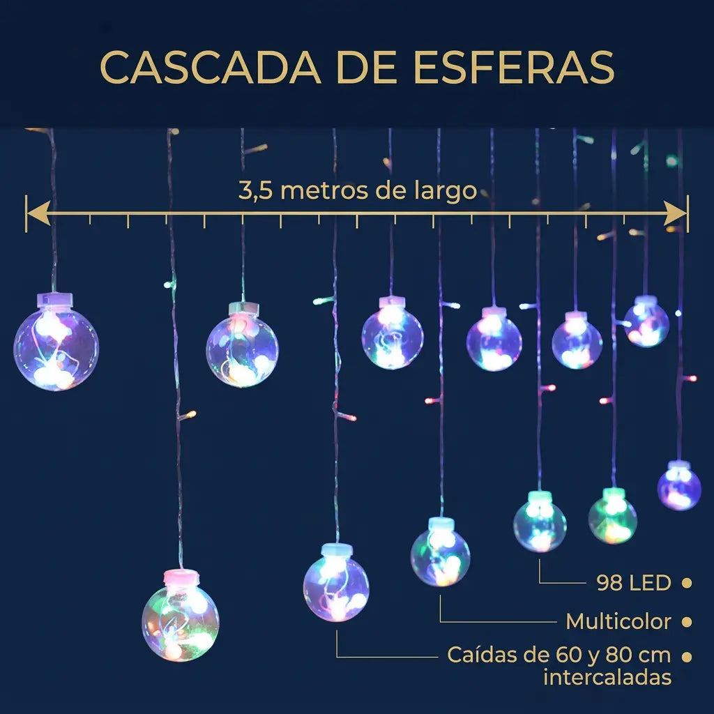 Guirnalda Cascada de Esferas LED Multicolor 98 LED – 3,5 m