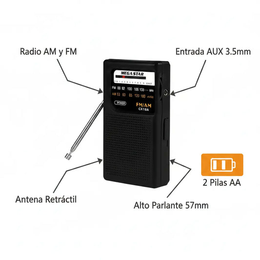Radio Portátil MegaStar CX16A AM/FM