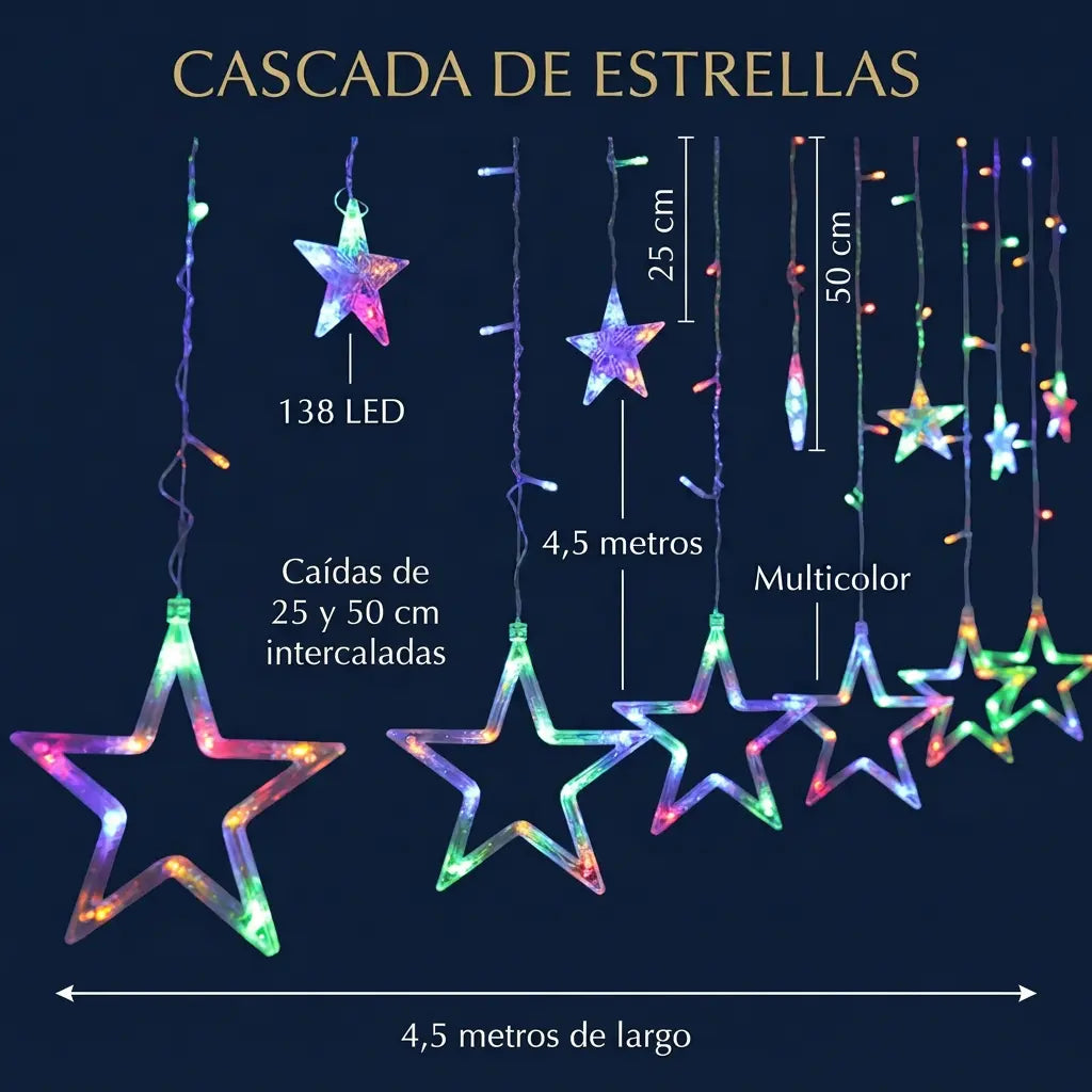 Guirnalda Cascada de Estrellas LED Multicolor 138 LED – 4,5 m