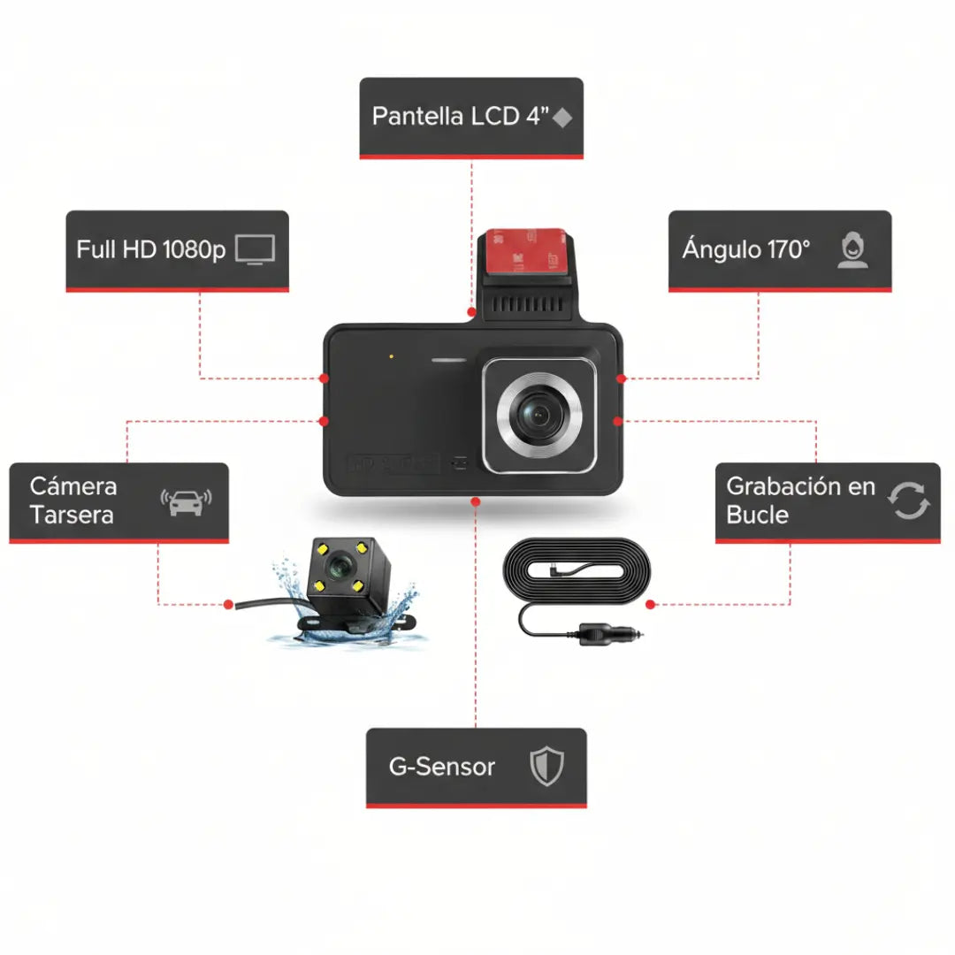 Cámara de Auto Dual Lens BlackBox DVR — Full HD 1080p Dual camara