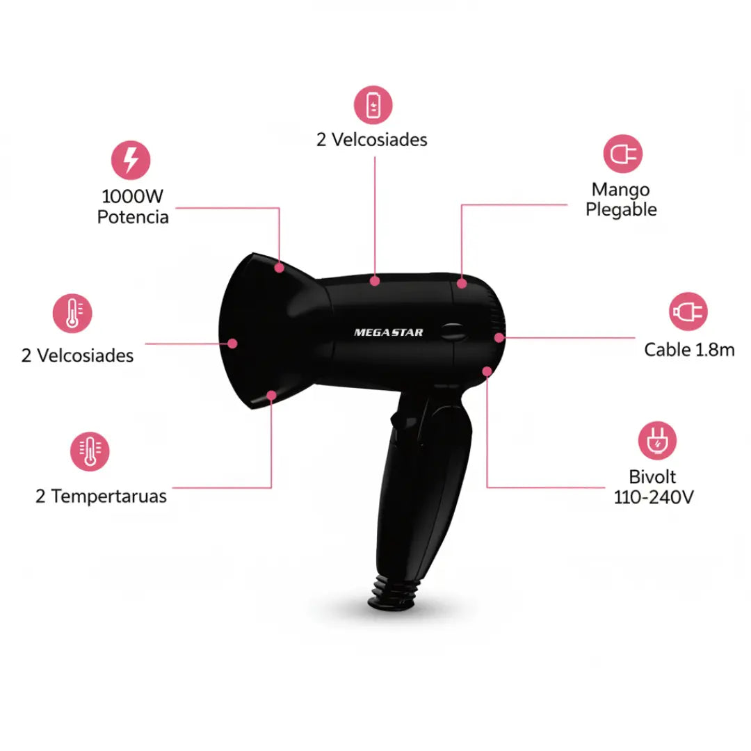 Secador de Cabello de Viaje MegaStar SC302 — 1000W