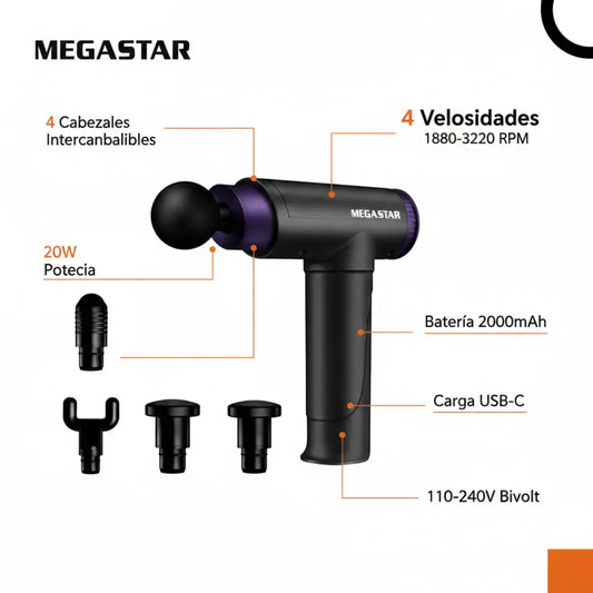 Masajeador Muscular MegaStar FMA12 — 4 Cabezales