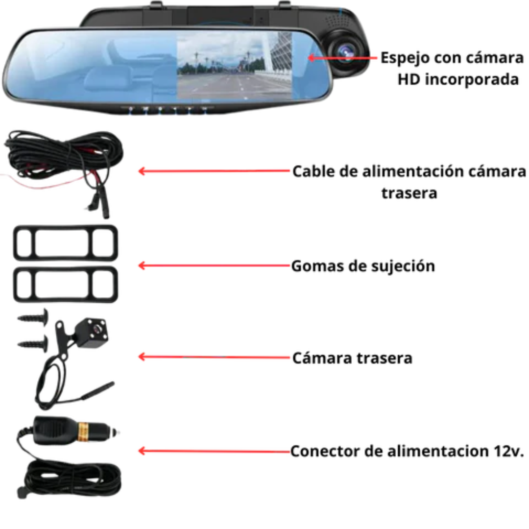 Retrovisor Digital Full HD 1080P con Cámara Trasera - Blackbox