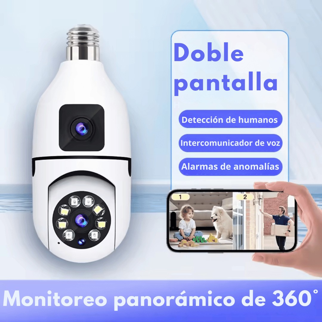Foco Cámara de Seguridad WiFi Doble Lente 360° 4MP A3056 PRO