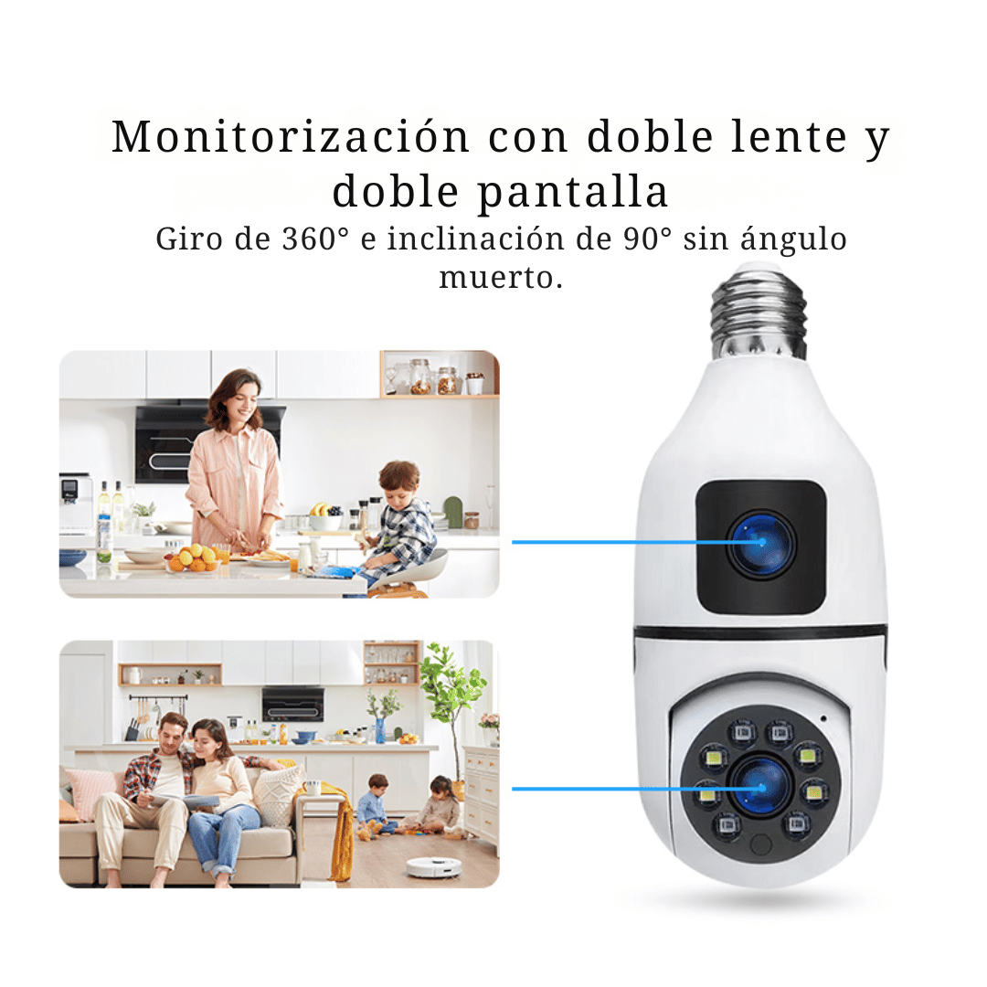 Foco Cámara de Seguridad WiFi Doble Lente 360° 4MP A3056 PRO