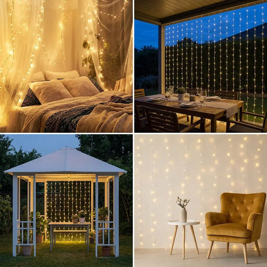 Cortina de Luces LED Cálidas 300 LED – 3 × 3 mts