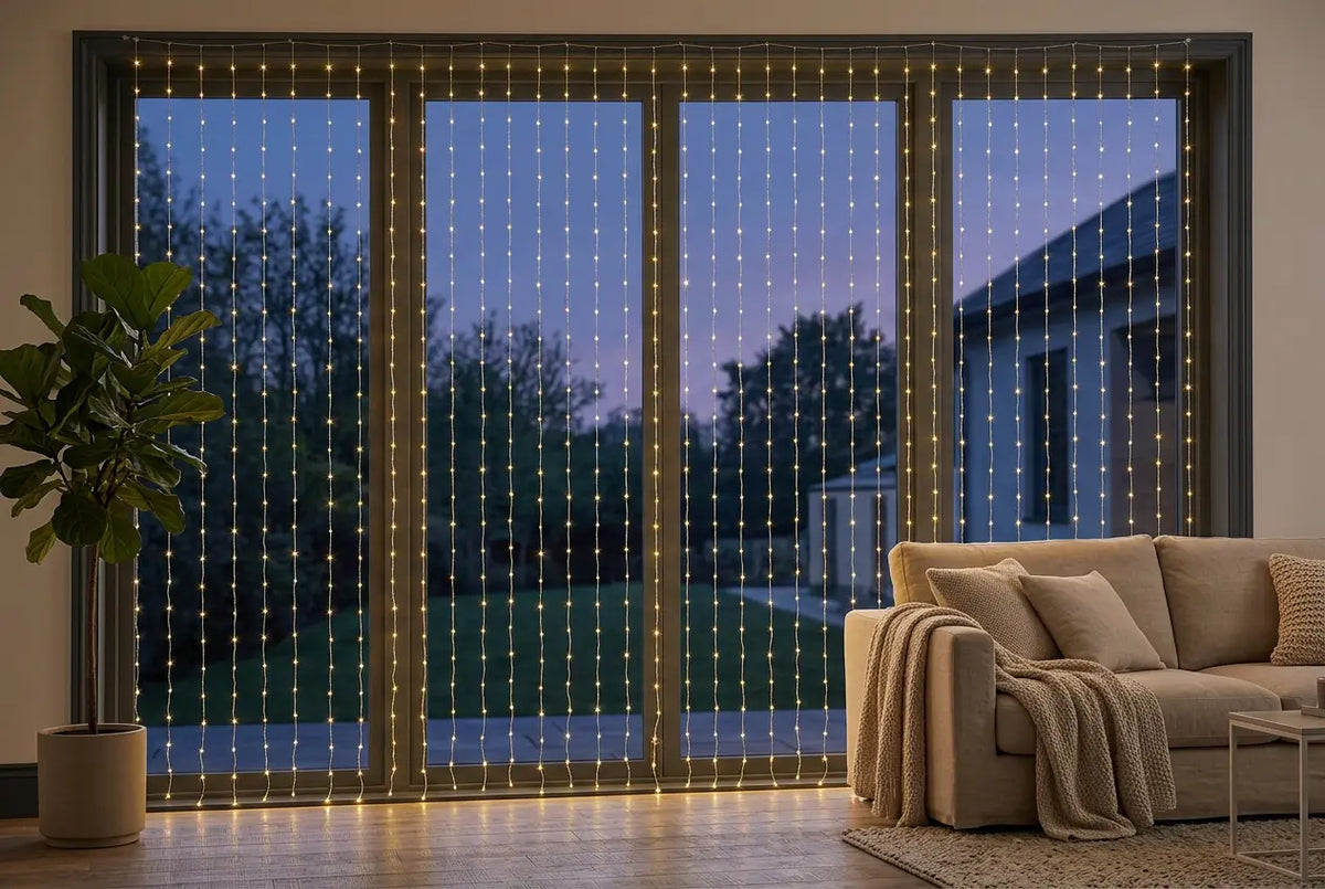 Cortina de Luces LED Cálidas 300 LED – 3 × 3 mts
