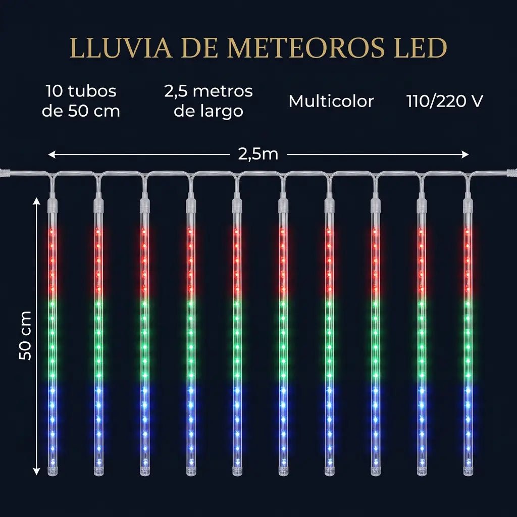 Guirnalda LED Lluvia de Meteoros Multicolor – 10 Tubos de 50 cm
