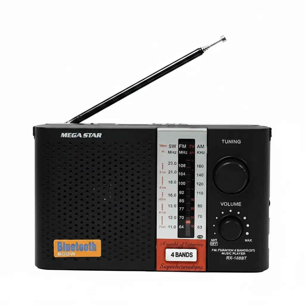 Radio Portátil MegaStar RX188BTA  4 Bandas, Bluetooth TWS