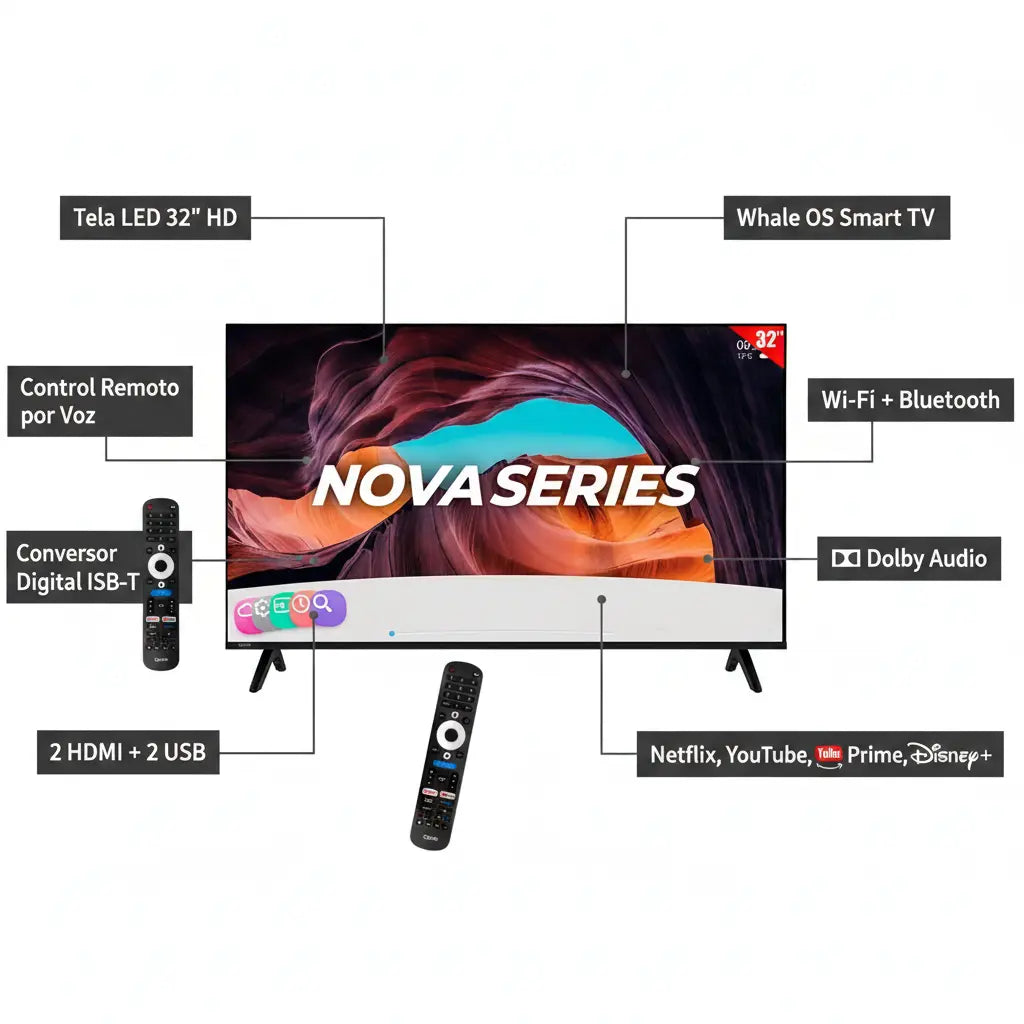 Smart TV LED 32" Quanta QTWTV32 HD Whale OS con Conversor Digital