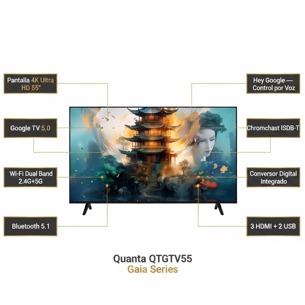 Smart TV LED 55" Quanta QTGTV55 4K Ultra HD Google TV Chromecast Integrado