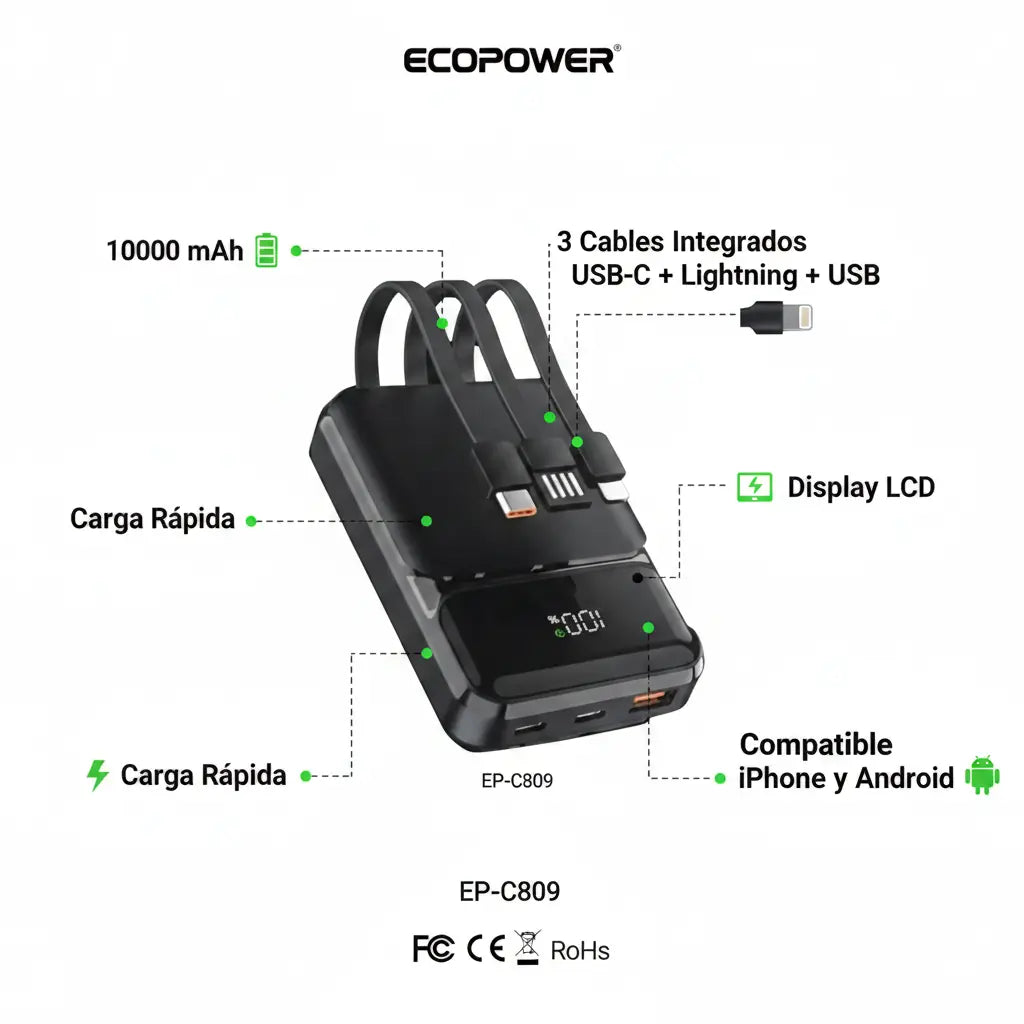 Cargador Portatil Ecopower EP-C809 10000 mAh