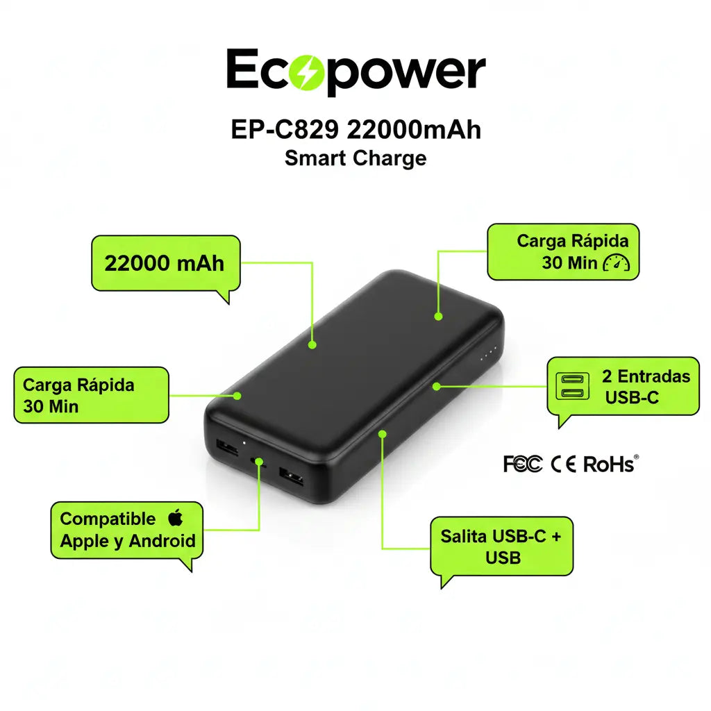 Cargador portatil Ecopower EP-C829 22000 mAh Smart Charge