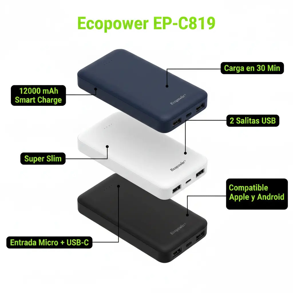 Cargador Portatil Ecopower EP-C819 12000 mAh Smart Charge