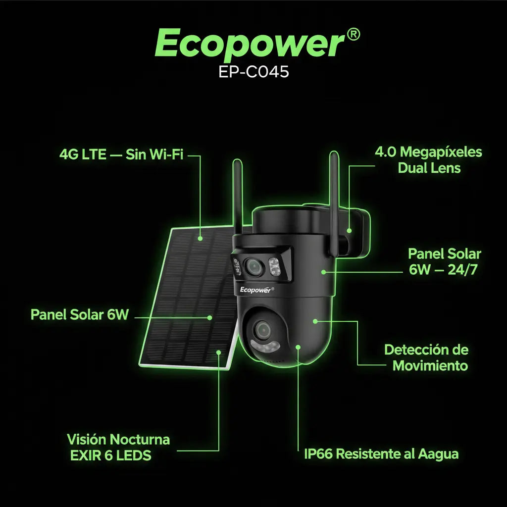 Cámara Solar 4G Ecopower EP-C054 4MP PTZ con Memoria de 64gb