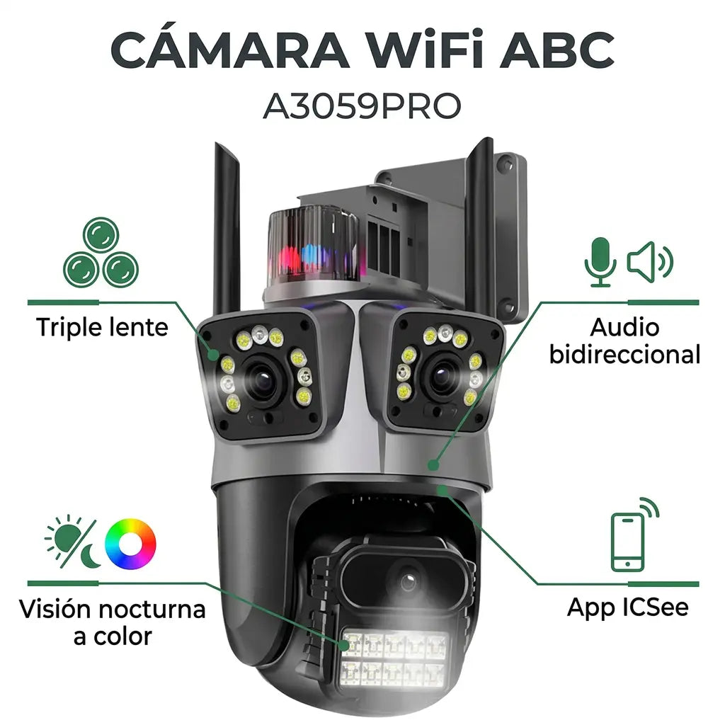 Cámara WiFi ABC A3059PRO Full HD con Triple Lente