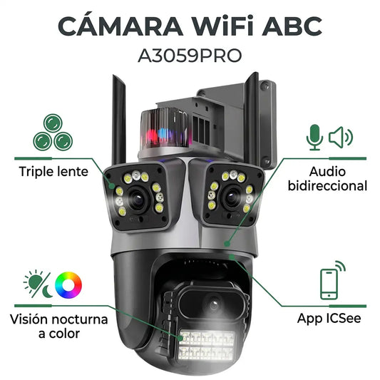 Cámara WiFi ABC A3059PRO Full HD con Triple Lente